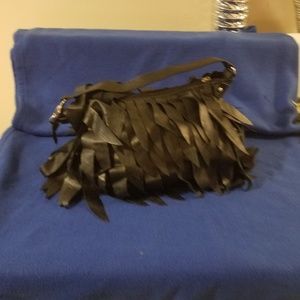 Black leather fringe handbag